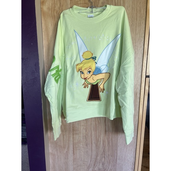 Disney Sweaters - 2025 Disney Parks Tinker Bell Sweatshirt 1X Green Walt Disney World Embroidery